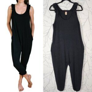 Smash & Tess Black Bamboo Blend Ruffle Tank Romper